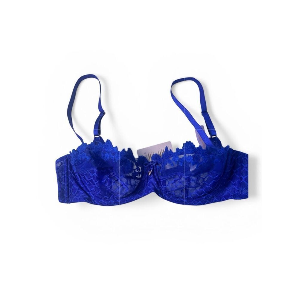NWT SAVAGE x FENTY Royal Blue Lace Feminine Flirty Romantic Bralette Bra Sz 38C